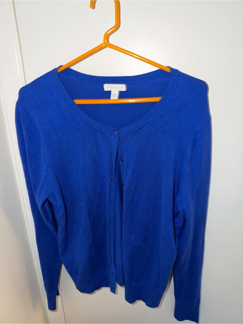 Charter Club Cobalt Blue Button-Front Crewneck Cardigan